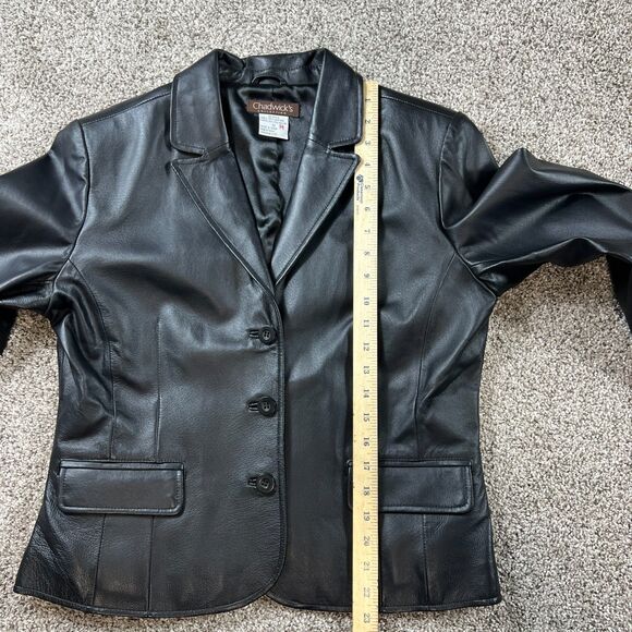Chadwicks Leather Jacket Womens 12 Black Blazer Button Fitted Biker 90s Y2K - Picture 13 of 16